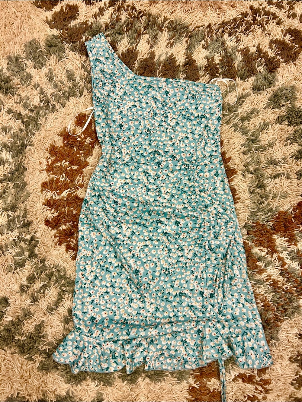 From SHEIN One-Shoulder Teal Floral Dress